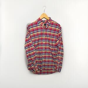 Polo Ralph Lauren Classic Fit Plaid Oxford Shirt Mens L Red Blue Yellow